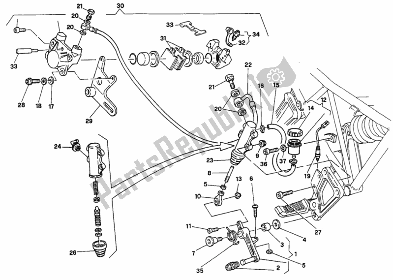 Alle onderdelen voor de Achterremsysteem Dm 001365 van de Ducati Supersport 750 SS 1996